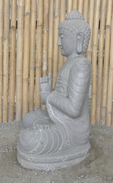 Product image 7 of the product “Seated Buddha made of Riverstone in Dharmachakra gesture of wheel of the teaching of the Dharma, H. 83cm. There is a stone eye on the left shoulder. ”